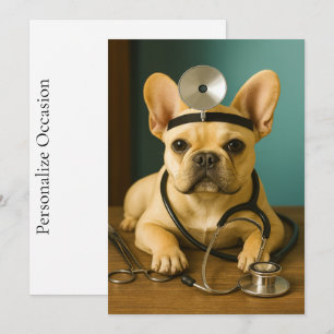French Bulldog Doctor Puppy Gift Get Well Wishes Holiday Card