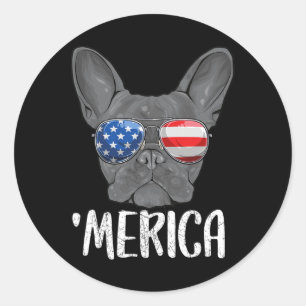 French Bulldog Dog 4th Of July American Flag 1  Classic Round Sticker