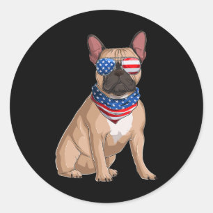 French Bulldog Dog 4th Of July American Flag  Classic Round Sticker