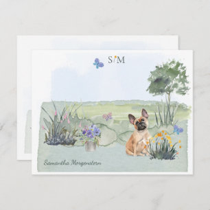 French Bulldog Dog Butterfly Monogram Name    Card