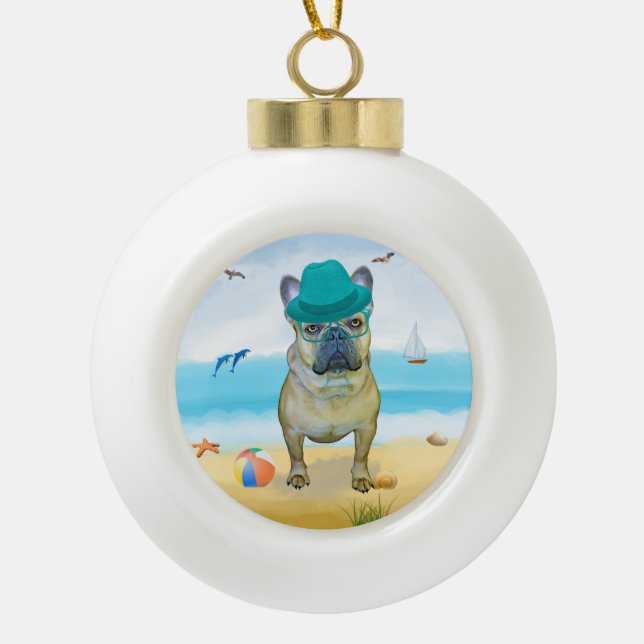 French Bulldog Dog Ceramic Ball Christmas Ornament (Front)