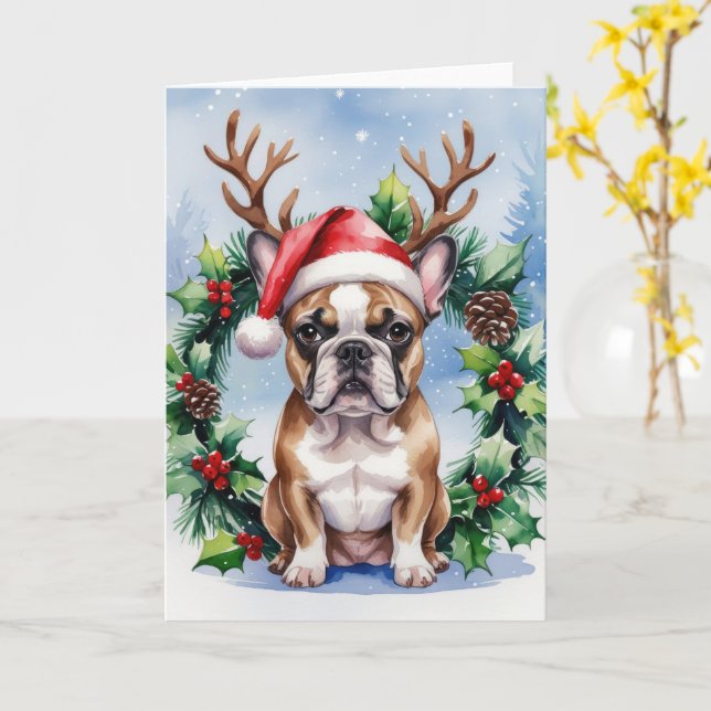 French Bulldog Dog Christmas Greeting Card (Yellow Flower)