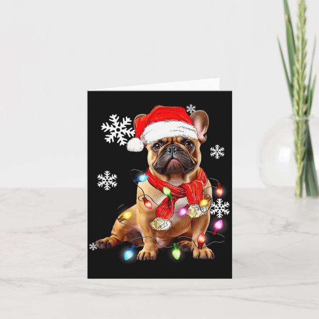 French Bulldog Dog Christmas Light Pajama Pet Xmas Card (Front)