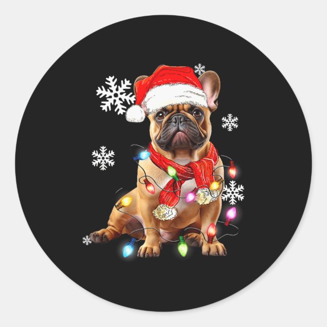 French Bulldog Dog Christmas Light Pajama Pet Xmas Classic Round Sticker (Front)