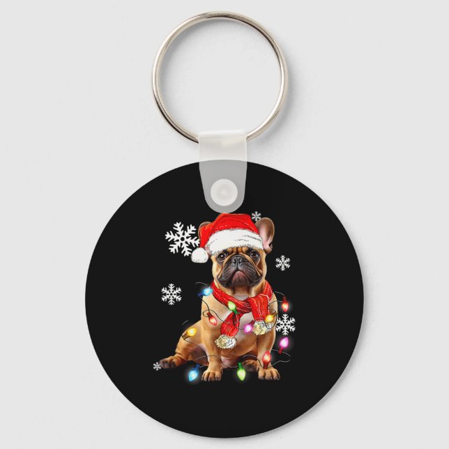 French Bulldog Dog Christmas Light Pajama Pet Xmas Key Ring (Front)