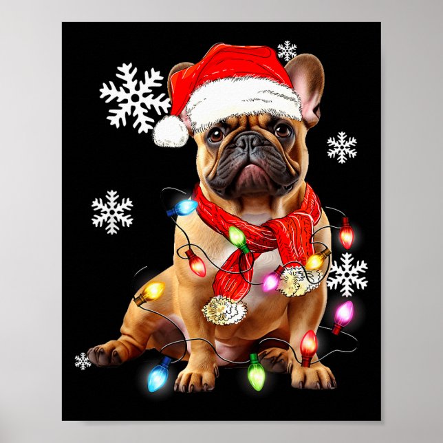 French Bulldog Dog Christmas Light Pajama Pet Xmas Poster (Front)