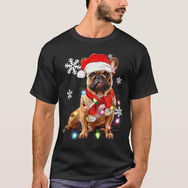 French Bulldog Dog Christmas Light Pajama Pet Xmas T-Shirt (Front)