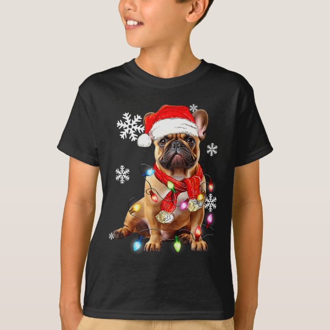 French Bulldog Dog Christmas Light Pajama Pet Xmas T-Shirt (Front)