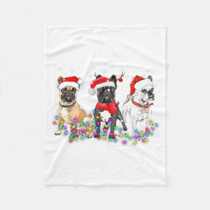 French Bulldog Dog Christmas Lights Cute Pet Match Fleece Blanket
