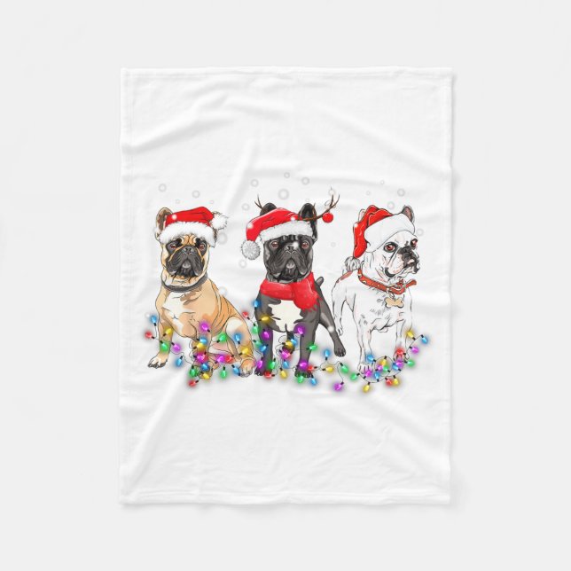 French Bulldog Dog Christmas Lights Cute Pet Match Fleece Blanket (Front)