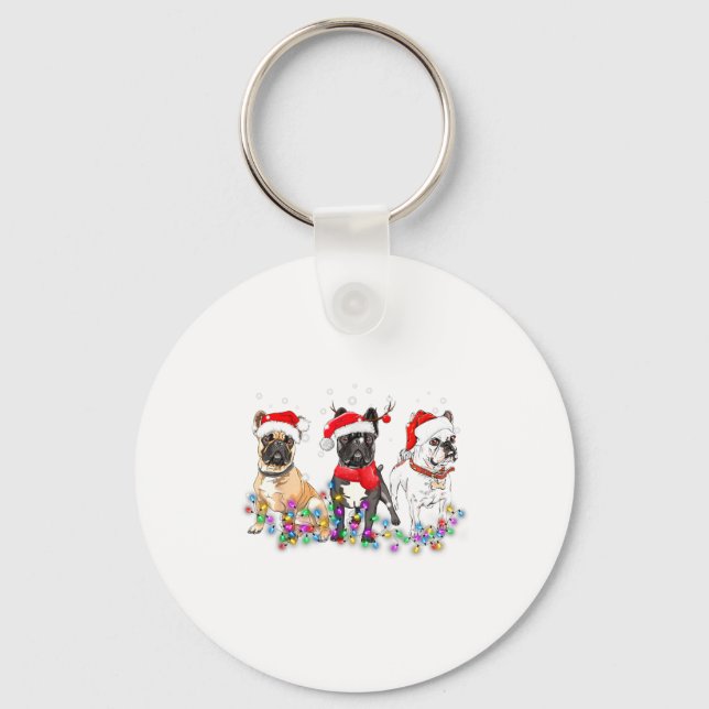 French Bulldog Dog Christmas Lights Cute Pet Match Key Ring (Front)
