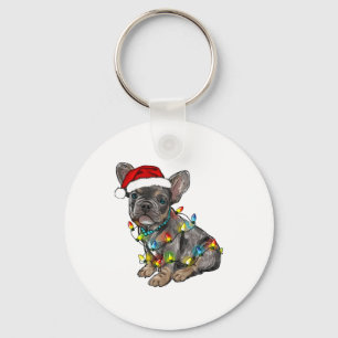 French Bulldog Dog Christmas Lights Santa Xmas Pet Key Ring