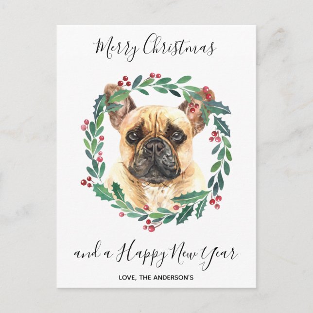 French Bulldog Dog Elegant Merry Christmas Holiday Postcard (Front)