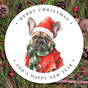 French Bulldog Dog Festive Cute Merry Christmas Classic Round Sticker