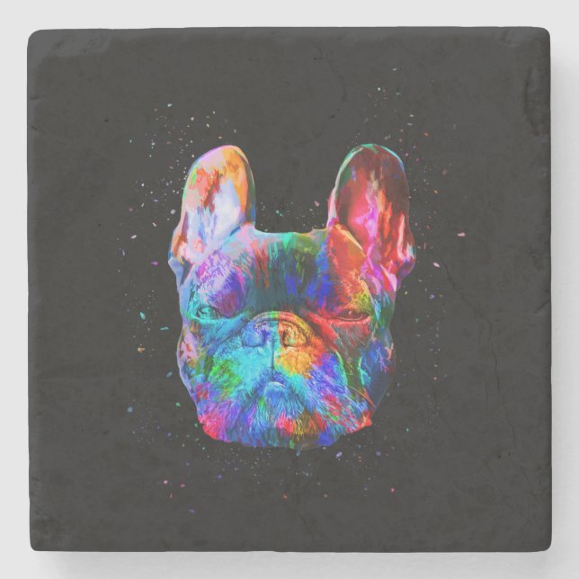 French Bulldog Dog Geometric Colour Splash Pop Art Stone Coaster (Front)
