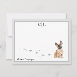 French Bulldog Dog Gray Border Monogram & Name Card