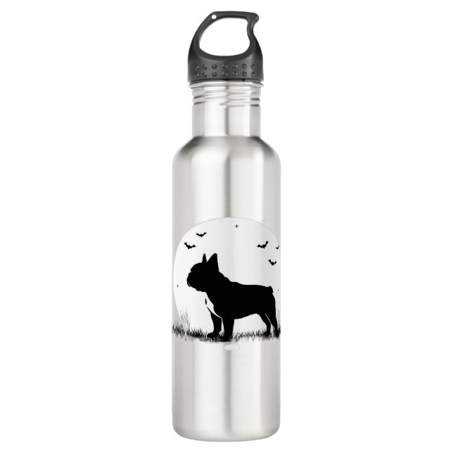 French Bulldog Dog � Halloween Moon Silhouette Ove 710 Ml Water Bottle (Front)