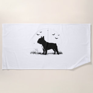 French Bulldog Dog – Halloween Moon Silhouette Ove Beach Towel