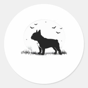 French Bulldog Dog � Halloween Moon Silhouette Ove Classic Round Sticker