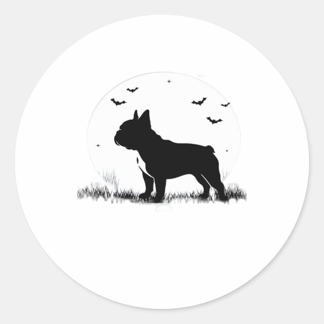 French Bulldog Dog � Halloween Moon Silhouette Ove Classic Round Sticker (Front)