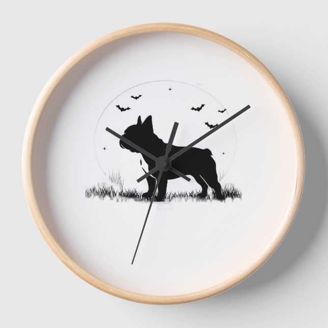 French Bulldog Dog – Halloween Moon Silhouette Ove Clock (Front)