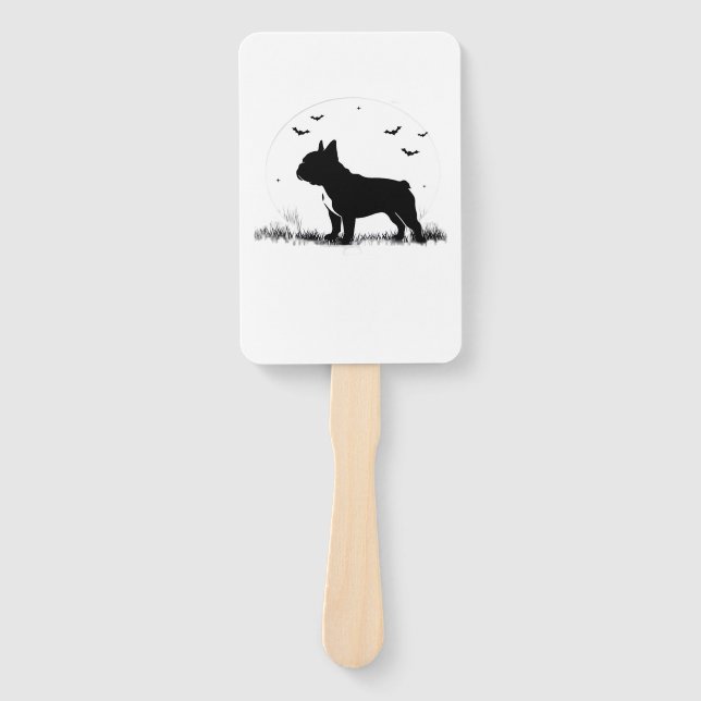 French Bulldog Dog � Halloween Moon Silhouette Ove Hand Fan (Front)
