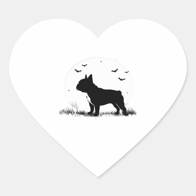 French Bulldog Dog � Halloween Moon Silhouette Ove Heart Sticker (Front)