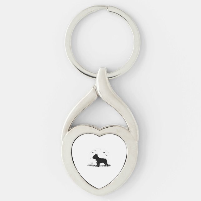 French Bulldog Dog – Halloween Moon Silhouette Ove Key Ring (Front)