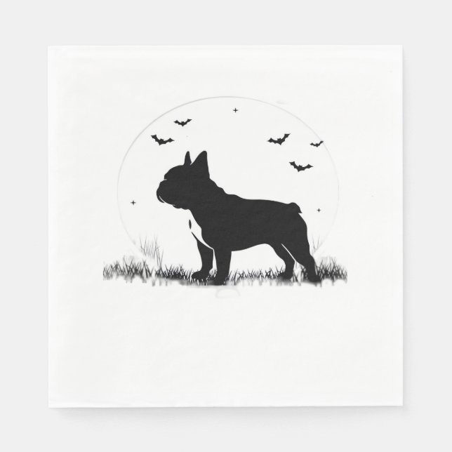French Bulldog Dog – Halloween Moon Silhouette Ove Napkin (Front)