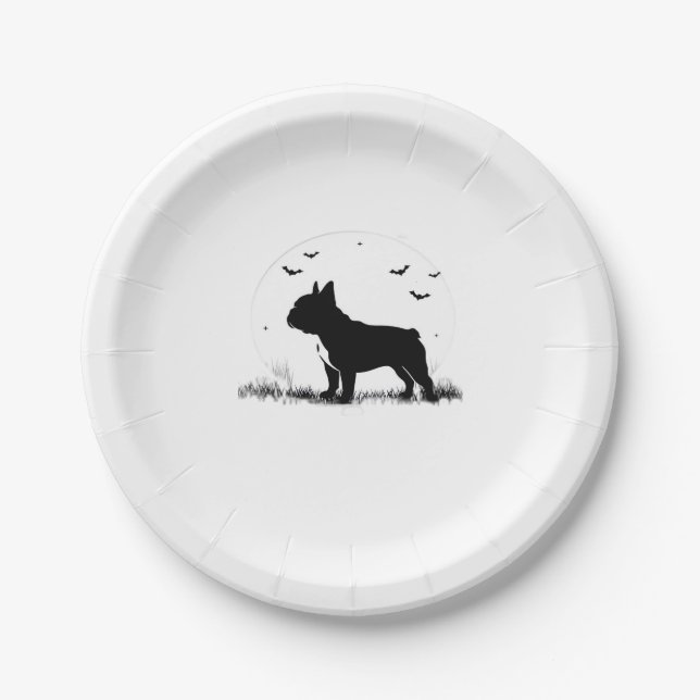 French Bulldog Dog � Halloween Moon Silhouette Ove Paper Plate (Front)