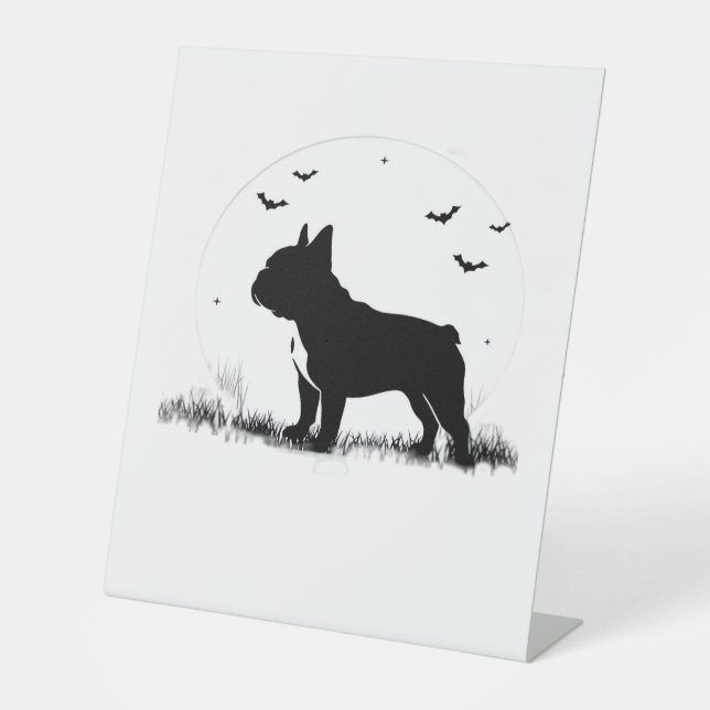 French Bulldog Dog – Halloween Moon Silhouette Ove Pedestal Sign (Front)