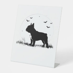 French Bulldog Dog � Halloween Moon Silhouette Ove Pedestal Sign