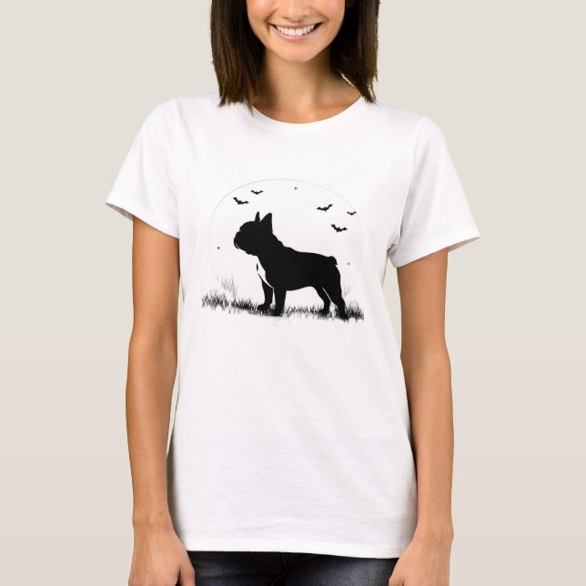 French Bulldog Dog � Halloween Moon Silhouette Ove T-Shirt (Front)