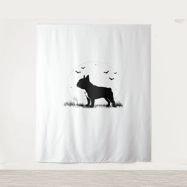 French Bulldog Dog – Halloween Moon Silhouette Ove Tapestry (Front)