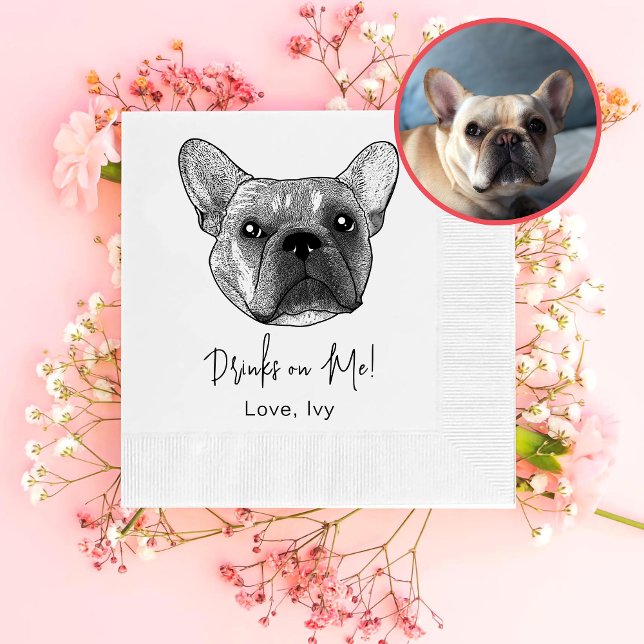 French Bulldog Dog Hand Drawing Personalised Napkin (Creator Uploaded)