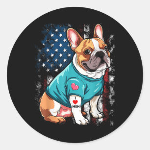 French Bulldog Dog I Love Mum Tattoo Lover Funny  Classic Round Sticker
