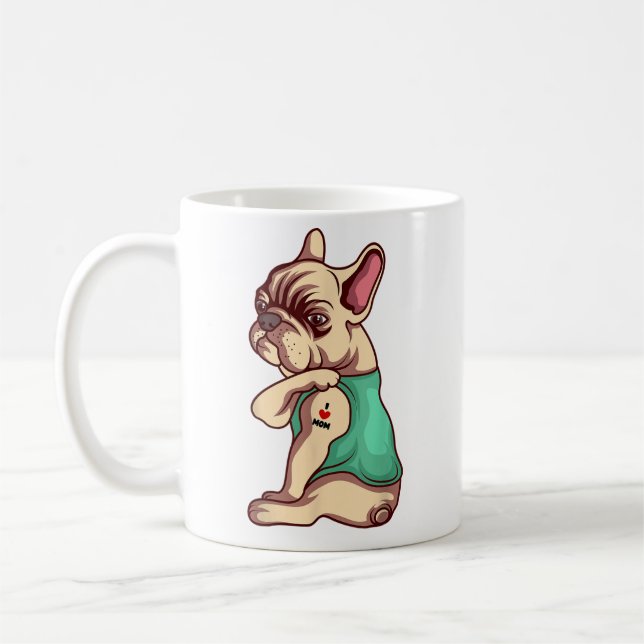 French Bulldog Dog I Love Mum Tattoo Lover funny  Coffee Mug (Left)