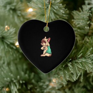 French Bulldog Dog I Love Mum Tattoo Lover Gift Ceramic Tree Decoration
