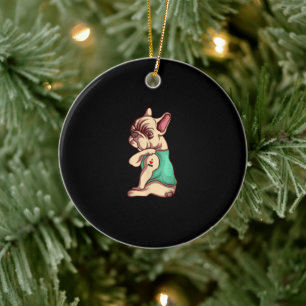 French Bulldog Dog I Love Mum Tattoo Lover Gift Ceramic Tree Decoration