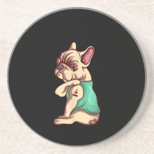 French Bulldog Dog I Love Mum Tattoo Lover Gift Coaster