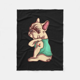 French Bulldog Dog I Love Mum Tattoo Lover Gift Fleece Blanket