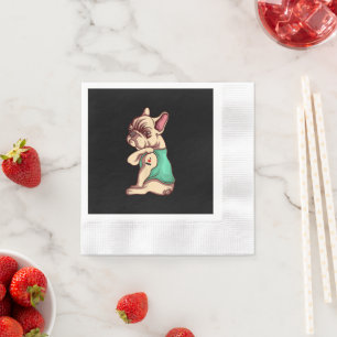 French Bulldog Dog I Love Mum Tattoo Lover Gift Napkin
