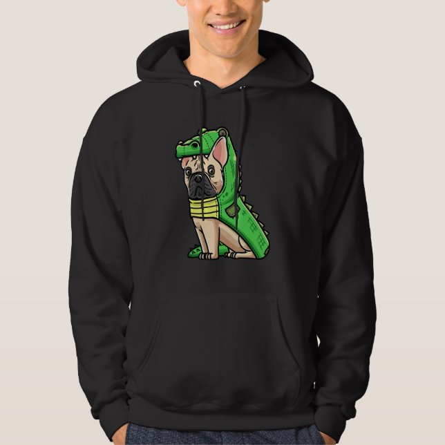 French Bulldog Dog In Crocodile Costume Hoodie (Front)