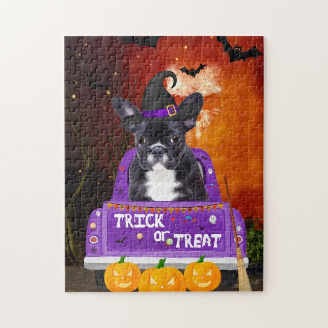 French Bulldog Dog in Halloween Truck Jigsaw Puzzle (Vertical)