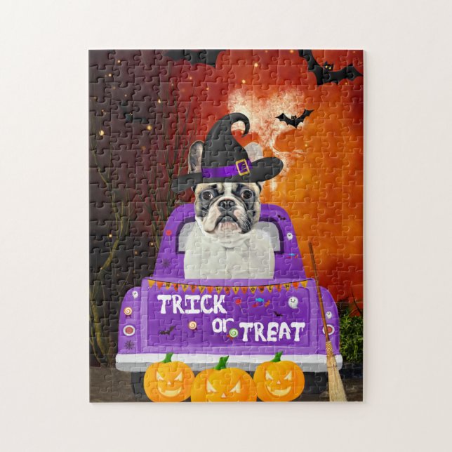 French Bulldog Dog in Halloween Truck Jigsaw Puzzle (Vertical)