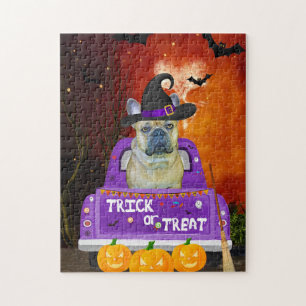 French Bulldog Dog in Halloween Truck Jigsaw Puzzle