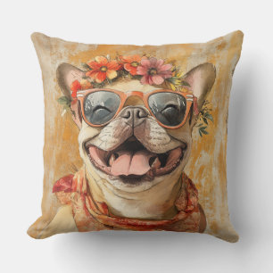 French Bulldog Dog Lover Orange Floral Cushion