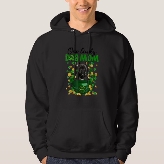 French Bulldog Dog Mum Irish Green Shamrock St Pat Hoodie (Front)