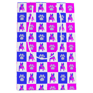 French Bulldog Dog & Paw Hot Pink & Blue Medium Gift Bag