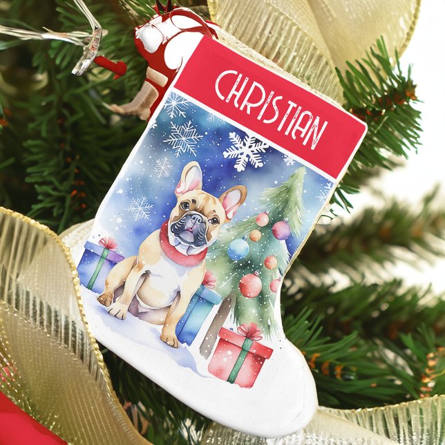 French Bulldog dog people Christmas gifts Small Christmas Stocking (French bulldog personalized Christmas stocking pet dog lovers Christmas gifts cute puppy bulldog)